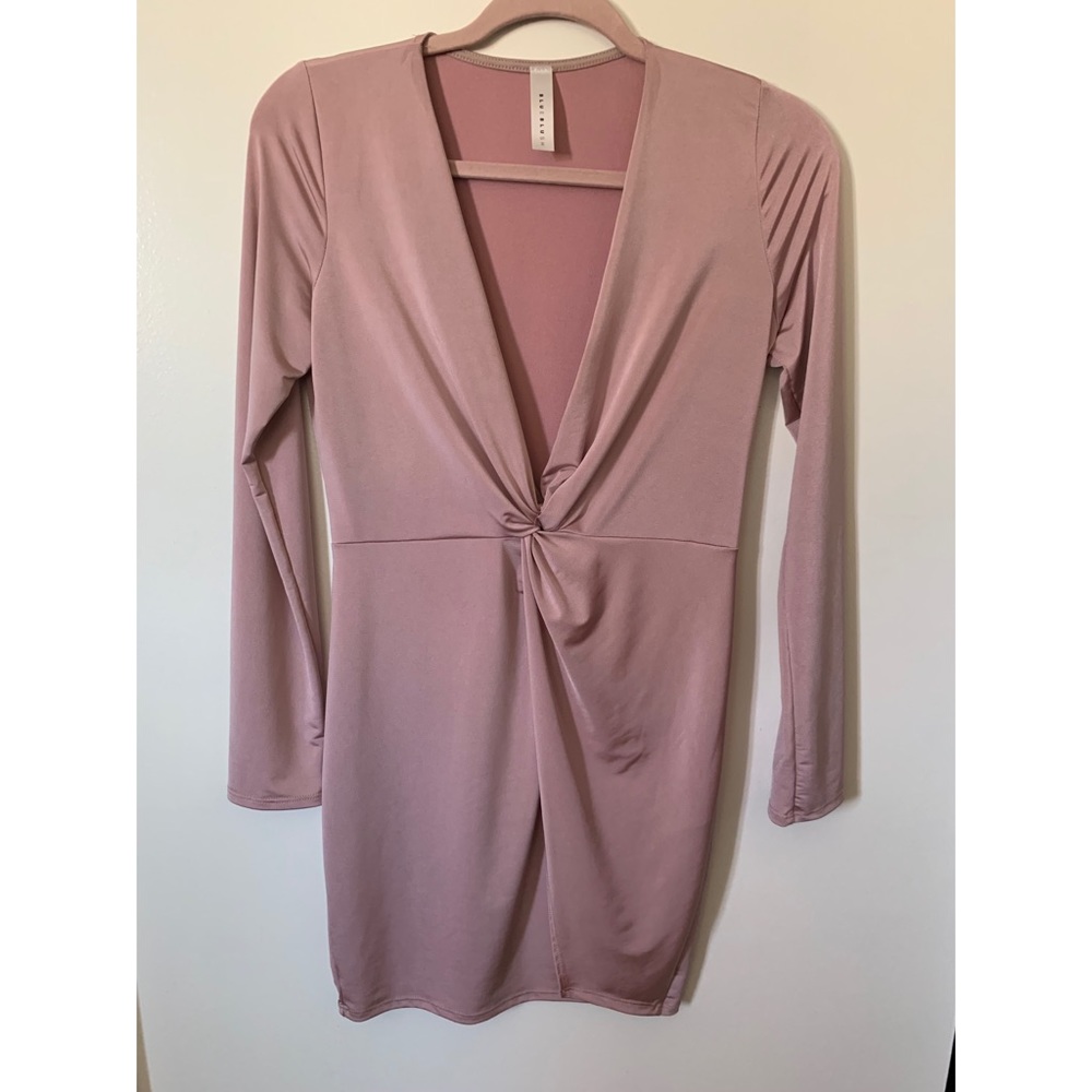 Blue Blush Nude pink long sleeve dress